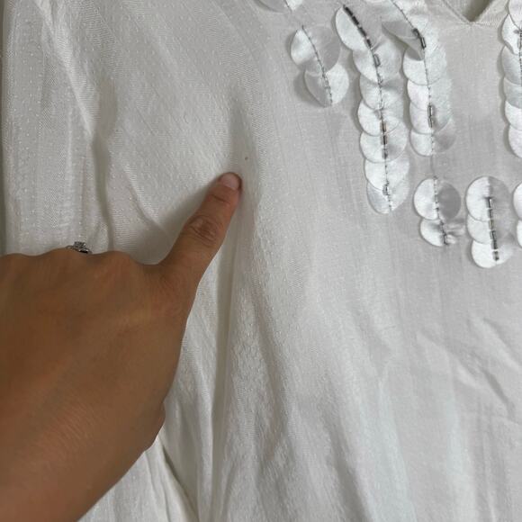 Free People Drop Waist Tie Semi Sheer White Blouse Top Size Medium Embellished - Picture 4 of 8